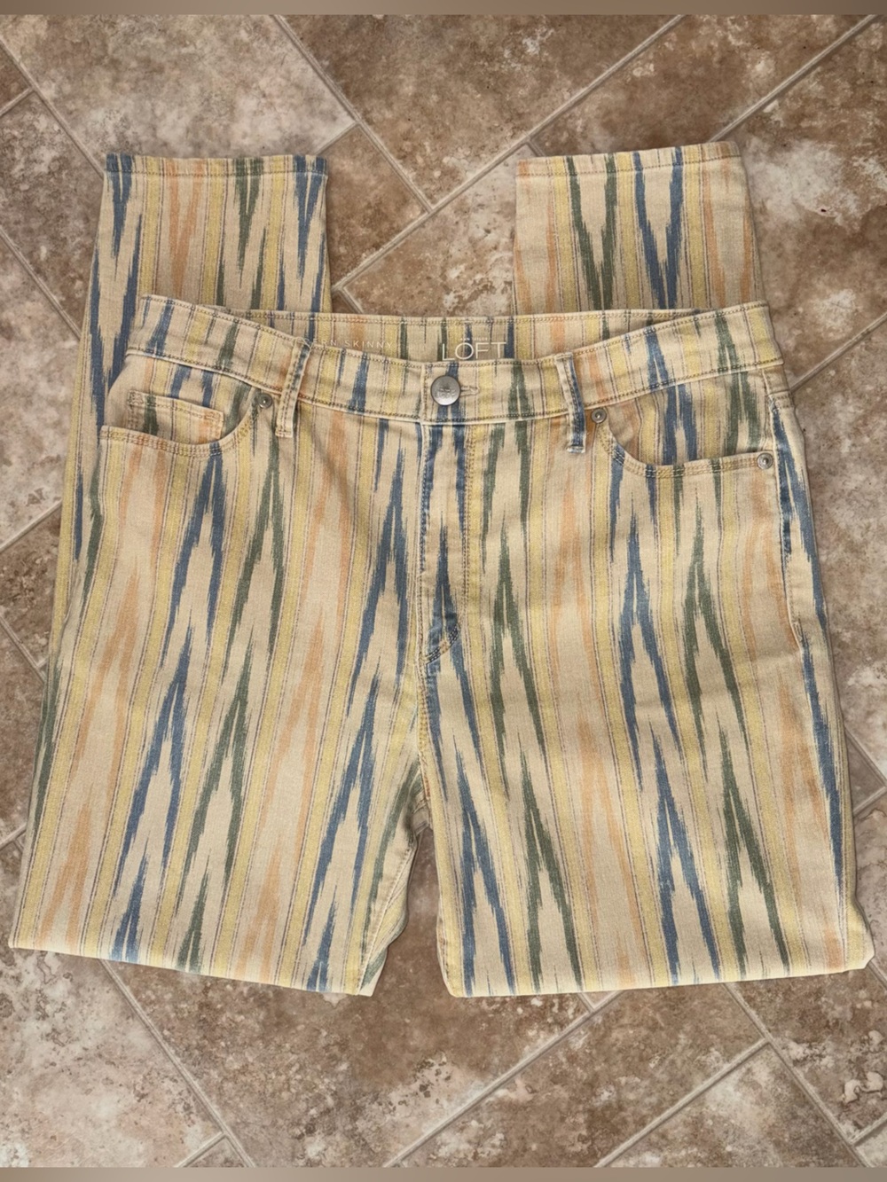 Loft Striped Pastel Skinny Ankle Jeans in Yellow, Blue, Green